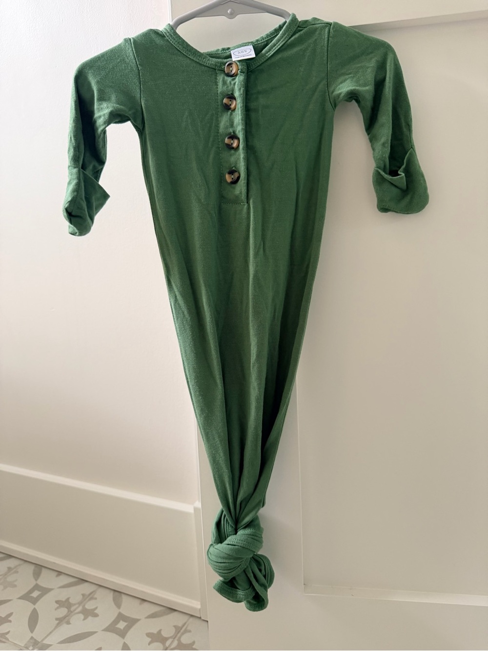 Lou Lou & Company Olive Green Knotted Baby Gown with Button Placket